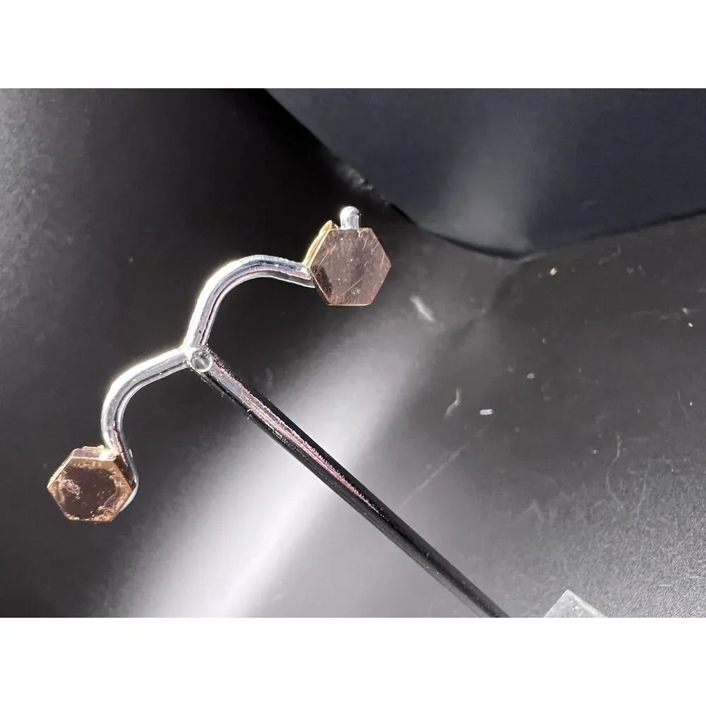 Rose Gold Hexagon Earrings - Picture 2 of 5